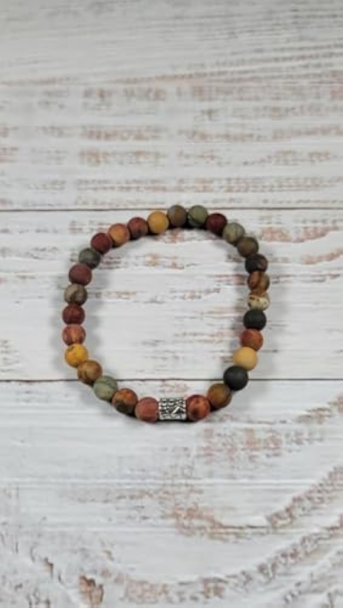 Natural Picasso Jasper 6mm Round Bead Stretchable Bracelet, Unisex